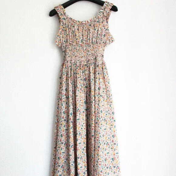 New Doen Emmaretta Floral Cotton Midi-Dress, Wilder Clover Floral, Size S - Picture 6 of 9
